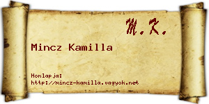 Mincz Kamilla névjegykártya